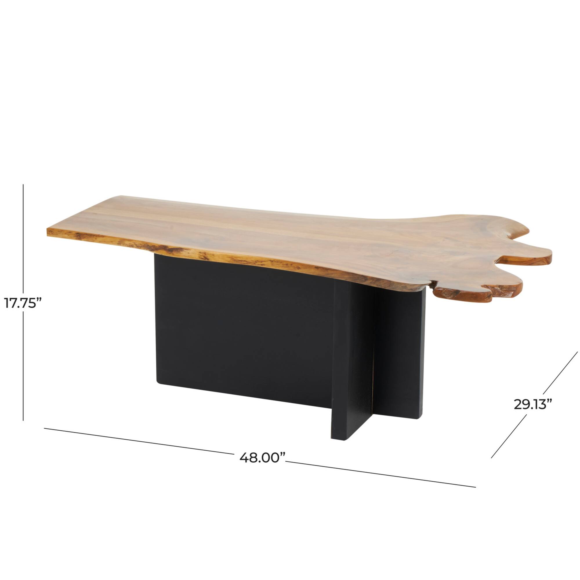 48" Brown Teak Wood Handmade Coffee Table with Brown Live Edge Tabletop